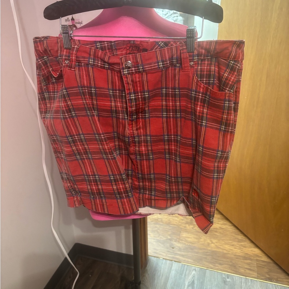 Tripp NYC Red and Black Plaid Mini Skirt